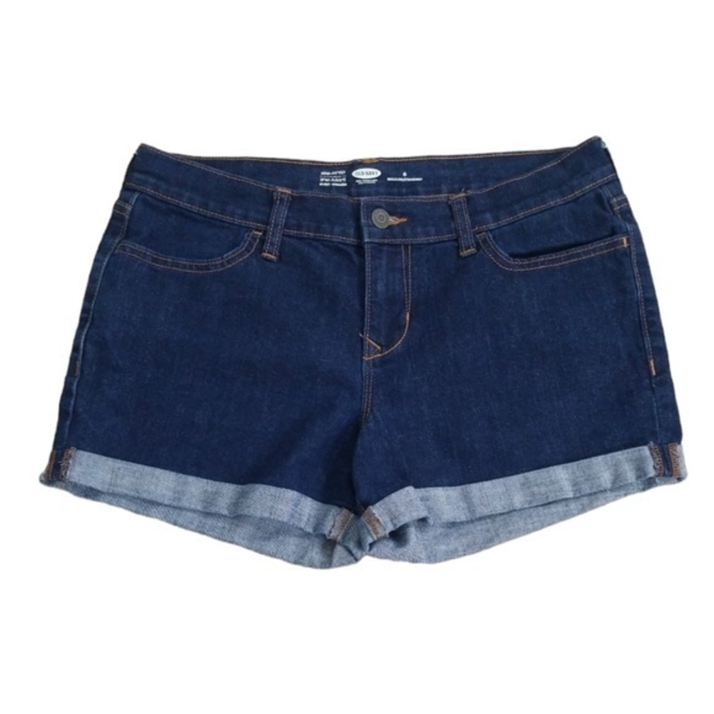 Old Navy Semi-Fitted Dark Wash Stretch‎ Cuffed Jean Shorts Sz. 6